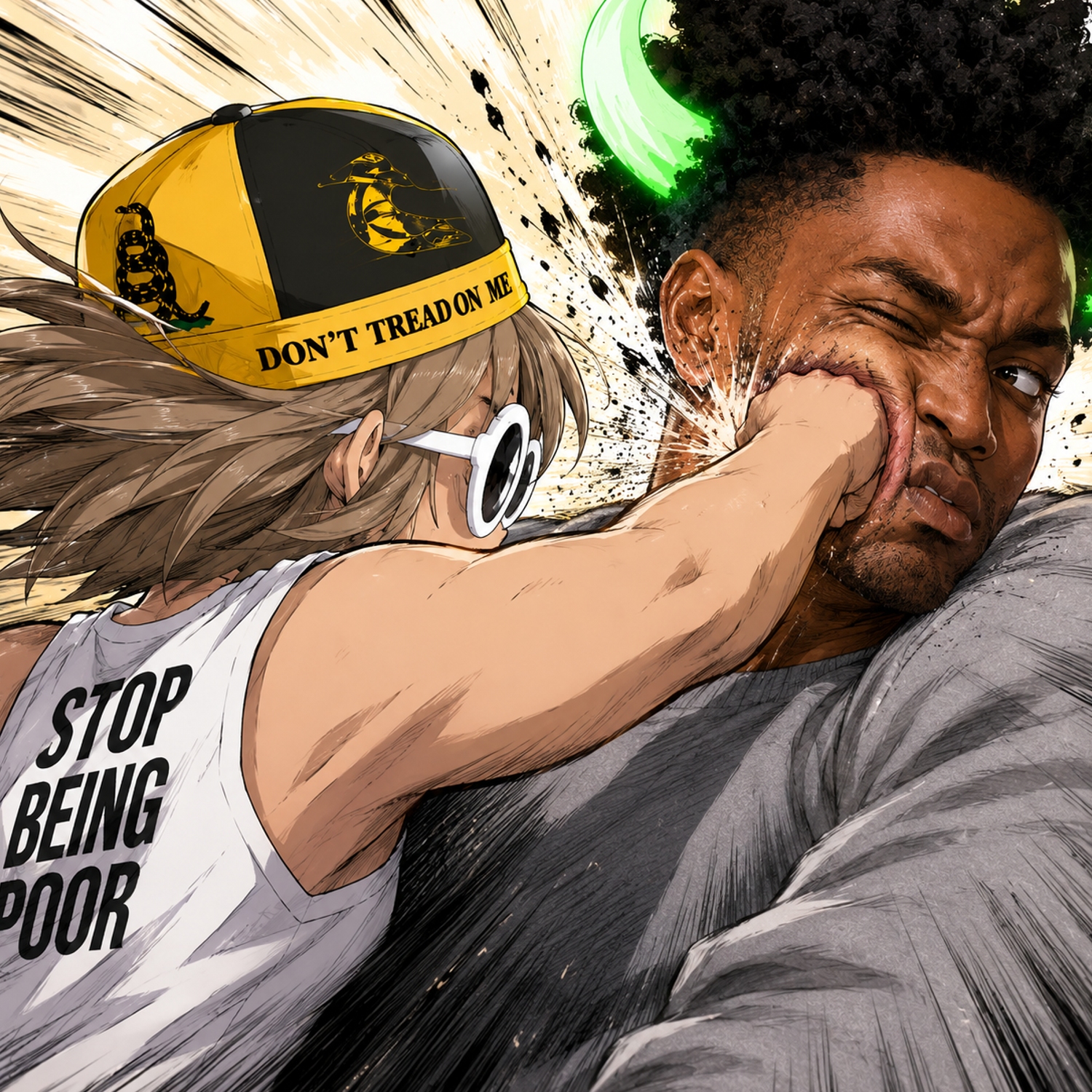 Alon landing a punch on Ansem in anime style
